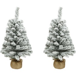 2x stuks kunstboom/kunst kerstboom met sneeuw 90 cm kerstversiering - Kunstkerstboom