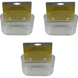 3x Transparante douchebakjes met zuignappen voor badkamer 15.5 x 8 x 8 cm - Opbergbox