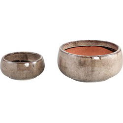PTMD Bloempot Nayaa - 30x30x14 cm - Keramiek - Bruin - Set van 2
