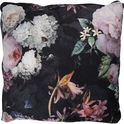 Clayre & Eef Sierkussen  45x45 cm Zwart Roze Synthetisch Vierkant Bloemen Kussenhoes met Kussenvulling