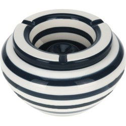 Excellent Houseware Stormasbak gestreept - Zwart/wit - Dia 14 cm - keramiek - Asbakken