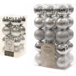 Kerstversiering kunststof kerstballen zilver 4-6 cm pakket van 46x stuks - Kerstbal