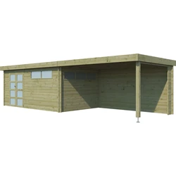 Woodlands blokhut modern met overkapping en dakisolatie, geïmpregneerd, 905 x 295 cm