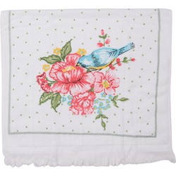 Clayre & Eef Gastendoekje  40x66 cm Wit Roze Katoen Rechthoek Bloemen Toilet Handdoek