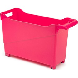Kunststof trolley fuchsia roze op wieltjes L45 x B17 x H29 cm - Opberg trolley