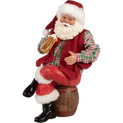 Clayre & Eef Kerstdecoratie Beeld Kerstman Rood Textiel