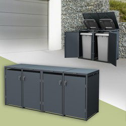 4-bins afvalbak tot 240L 264x80x116,3 cm gemaakt van staal in antraciet ML design