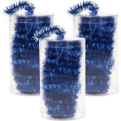 3x stuks folie tinsel slingers/guirlandes blauw 20 meter kerstslingers - Kerstslingers