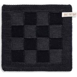Knit Factory Gebreide Pannenlap Block - Zwart/Antraciet - 23x23 cm