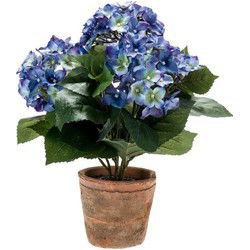 Bellatio Flowers & Plants Kunstplant Hortensia - blauw - 37 cm - Kunstplanten