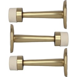 AMIG Deurstopper/deurbuffer - 3x - 75mm - muurbevestiging - gepolijst messing - Deurstoppers