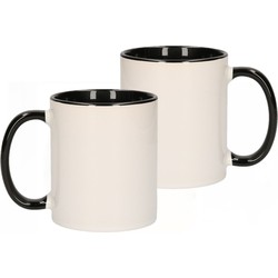 Koffiemok / thee beker - 12x - 300 ml - Wit/zwart - keramiek - Bekers