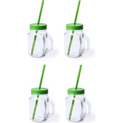 8x stuks Drink potjes van glas Mason Jar groene deksel 500 ml - Drinkbekers