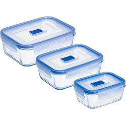 3x Glazen voedsel bewaar bakjes rechthoekig transparant/blauw - Vershoudbakjes