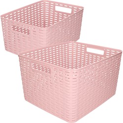 Set van 6x stuks opbergboxen/opbergmandjes rotan oud roze kunststof - Opbergbox
