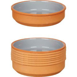 Set 8x tapas/creme brulee serveer schaaltjes terracotta/grijs 16x4 cm - Snack en tapasschalen