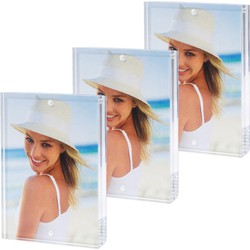 3x stuks acryl fotolijst transparant met magnetisch frame geschikt voor een foto van 10 x 15 cm - Fotolijsten