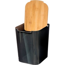 5Five prullenbak/vuilnisbak - 5 liter - bamboe - zwart/lichtbruin - 24 x 19 cm - badkamer afvalbak - Pedaalemmers