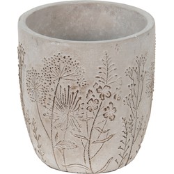 Clayre & Eef Bloempot  Ø 13x14 cm Grijs Beige Steen Bloemen Bloempot binnen