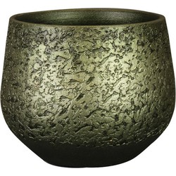 Ter Steege Plantenpot - keramiek - donkergroen-goud - D16/H13 cm - Plantenpotten