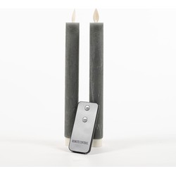 2Pcs Grey Rustic Wax Taper Candle 23Cm Moving Flame Rem