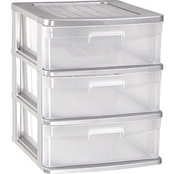 Ladeblok/bureau organizer met 3x lades grijs/transparant L40 x B39 x H49.5 cm - Ladeblok