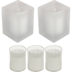 2x Kaarsen wit in kaarsenhouders met 3 navullingen 7 x 10 cm 24 branduren sfeerkaarsen - Stompkaarsen