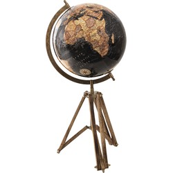 Clayre & Eef Wereldbol  28x26x55 cm Zwart Hout Metaal Globe
