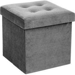 Atmosphera Poef/hocker/voetenbankje - opbergbox - zilvergrijs - PU/MDF - 38 x 38 cm - Poefs