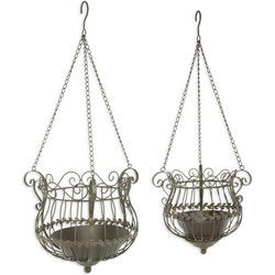A PAIR OF HANGING IRON BASKETS