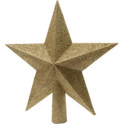 1x Glitter piek in stervorm goud 19 cm kunststof/plastic - kerstboompieken