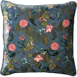 Dutch Decor MIKKY - Sierkussen 45x45 cm - velvet - bloemen - provincial blue - blauw - roze - groen - streepjes - Dutch Decor