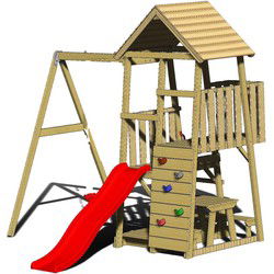 Wendi Toys Houten Speeltoren Gorilla | met glijbaan, klimwand, schommel en tafel | 290x270x270cm