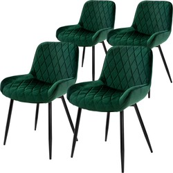 Eetkamerstoel set van 4 diamant quilting donkergroen fluwelen bekleding met metalen poten incl. montagemateriaal ML-Design