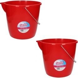 2x Rode mopemmers / emmers 12 liter met schenktuit - Emmers