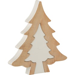 J-line - Kerstboom Puzzle Mango Hout Wit/white Wash Large - 30x26x3.5cm