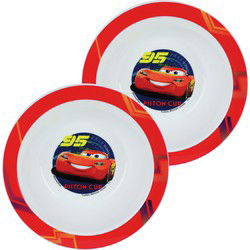 Disney Cars bordje - 2x - diep - D16 cm -kunststof - ontbijtbord - Kinderservies