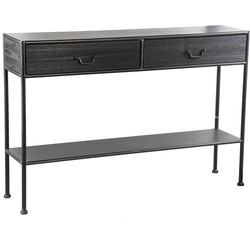 PTMD Ray Black wooden sidetable metal frame 2 drawer