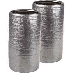2x stuks cilinder vazen keramiek zilver/grijs 12 x 22 cm - Vazen