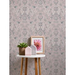 Livingwalls behang bloemmotief roze, grijs en wit - 53 cm x 10,05 m - AS-390752