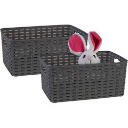 Plasticforte Opbergmand - 2x - Kastmand - rotan kunststof - zwart - 10 Liter - 22 x 33 x 16 cm - Opbergmanden