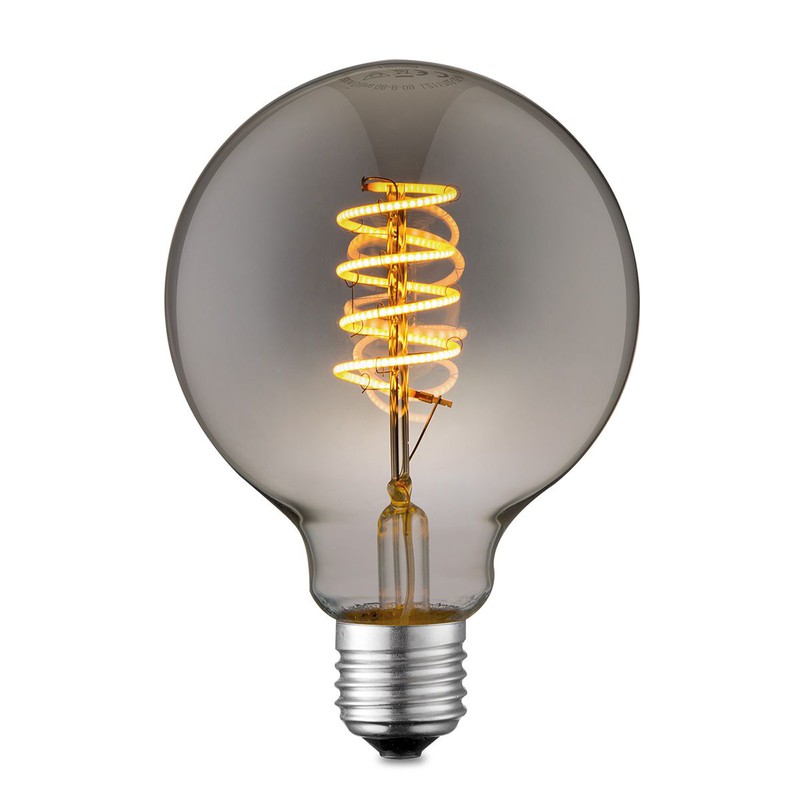 Edison Vintage LED filament lichtbron Globe - Rook - G95 Spiraal - Retro LED lamp - 9.5/9.5/13.5cm - geschikt voor E27 fitting - Dimbaar - 4W 140lm 1800K - warm wit licht - 