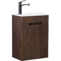 Badplaats Toiletmeubel Thermis 40 x 22 cm - Walnoot Bruin - Fonteinmeubel met Witte Wastafel