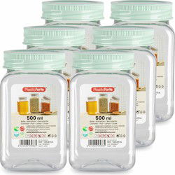 Voorraadpot/bewaarpot - 6x - 500 ml - kunststof - mint groen - B7 x H13 cm - Voorraadpot