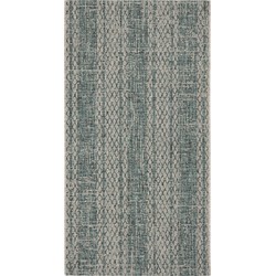 Safavieh Contemporary Indoor/Outdoor Woven Area Rug, Courtyard Collection, CY8736, in Light Grey & Teal, 79 X 152 cm