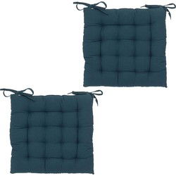 Atmosphera Stoelkussen - 4x - donkerblauw - katoen - 38 x 6 cm - zitkussen - tuinstoelkussens