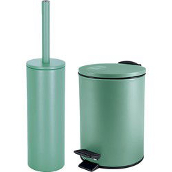 Spirella Badkamer/toilet accessoires set - toiletborstel en pedaalemmer - 3L - metaal - salie groen - Badkameraccessoireset