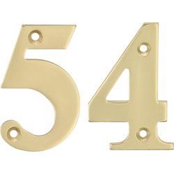 AMIG Huisnummer 54 - massief messing - 5cm - incl. bijpassende schroeven - gepolijst - goudkleur - Huisnummers