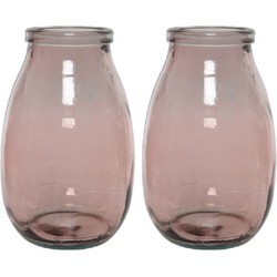 3x stuks roze vazen/bloemenvazen van gerecycled glas 18 x 28 cm - Vazen