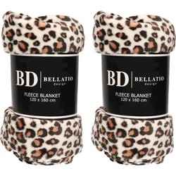 Bellatio Plaid - 2x - fleece deken - luipaard print - 120 x 160 cm - Plaids